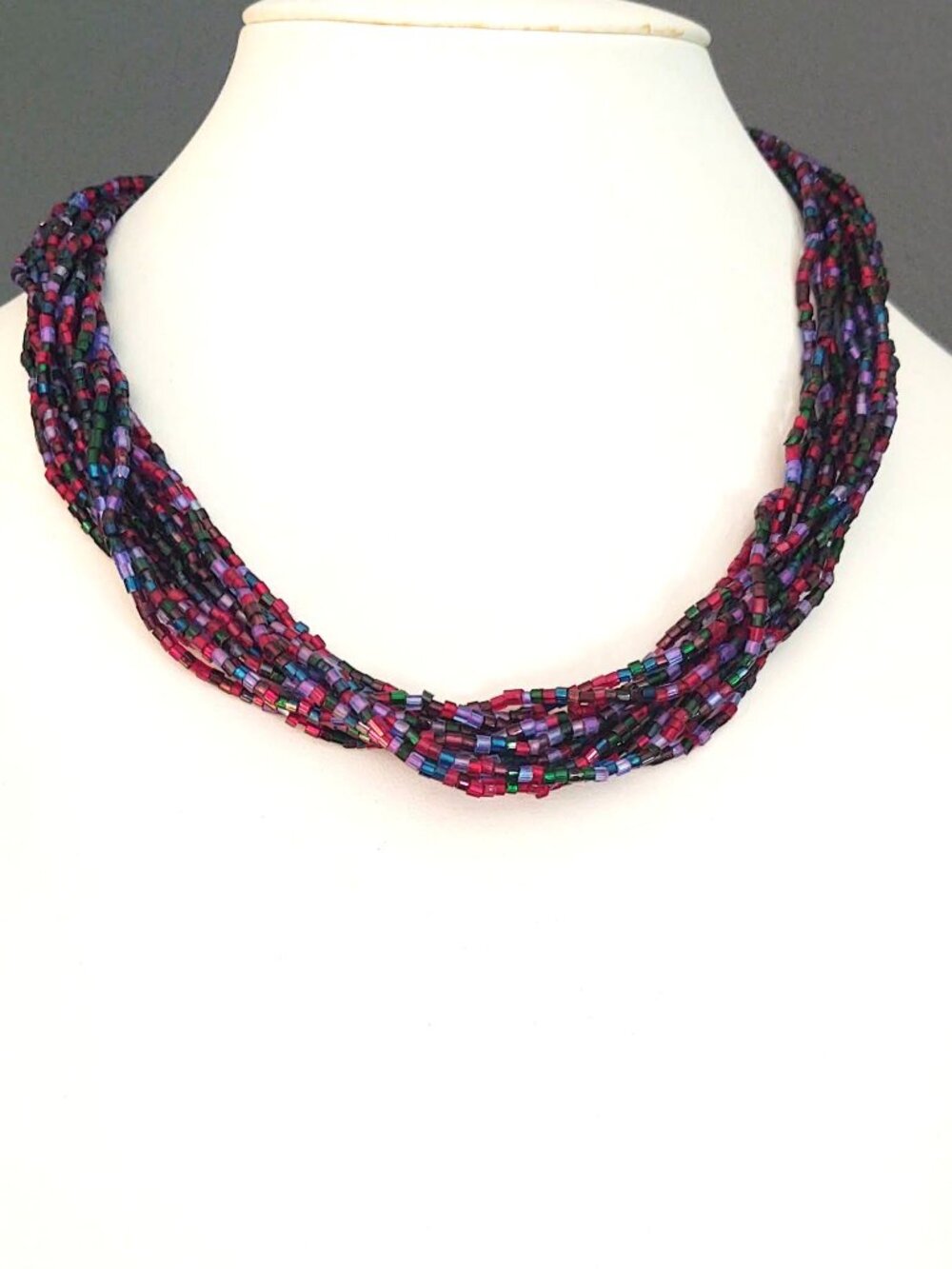 Multi strand multi colored bugle bead necklace